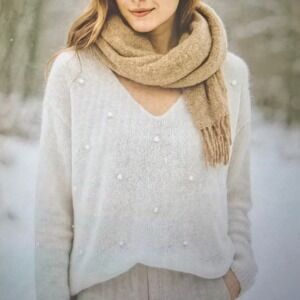 Wooden Ships Ivory Pom Pom V-Neck‎ Sweater Cozy Knit Pullover Women's S/M